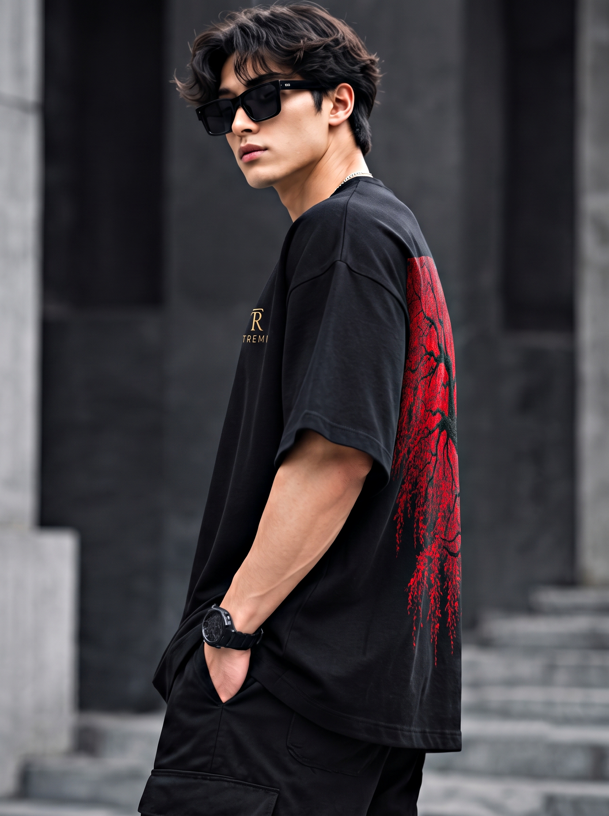 New Arrivals Premium Red Tree Black T-Shirt For Tremi