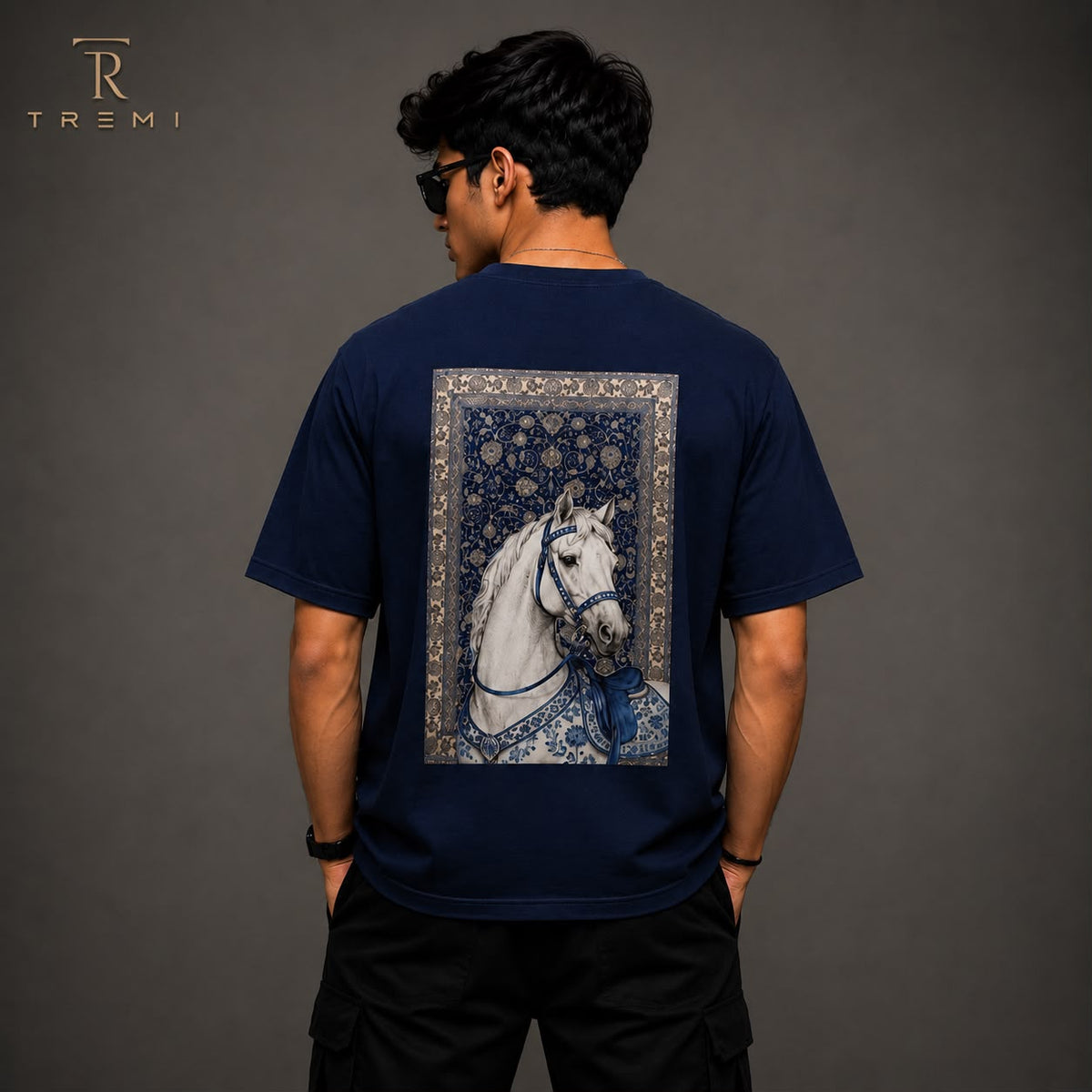 Men Navy Blue Oversized Drop Shoulder T-shirt