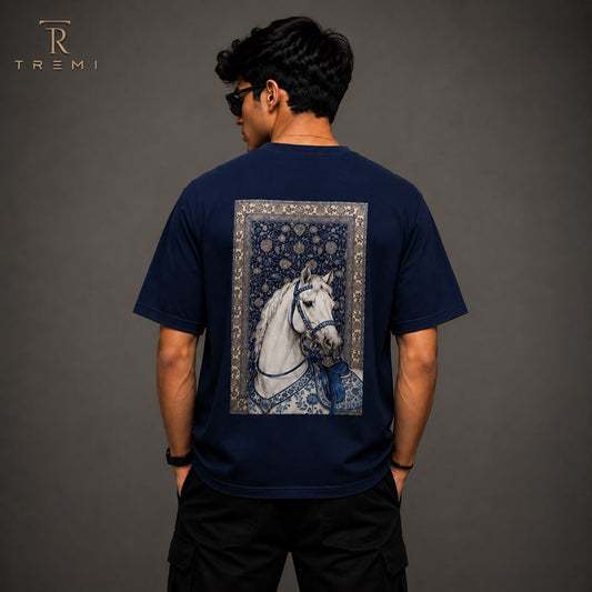 Men Navy Blue Oversized Drop Shoulder T-shirt