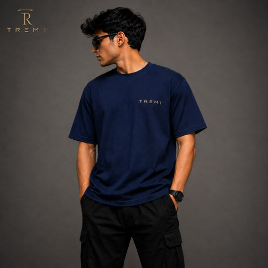 Men Navy Blue Oversized Drop Shoulder T-shirt