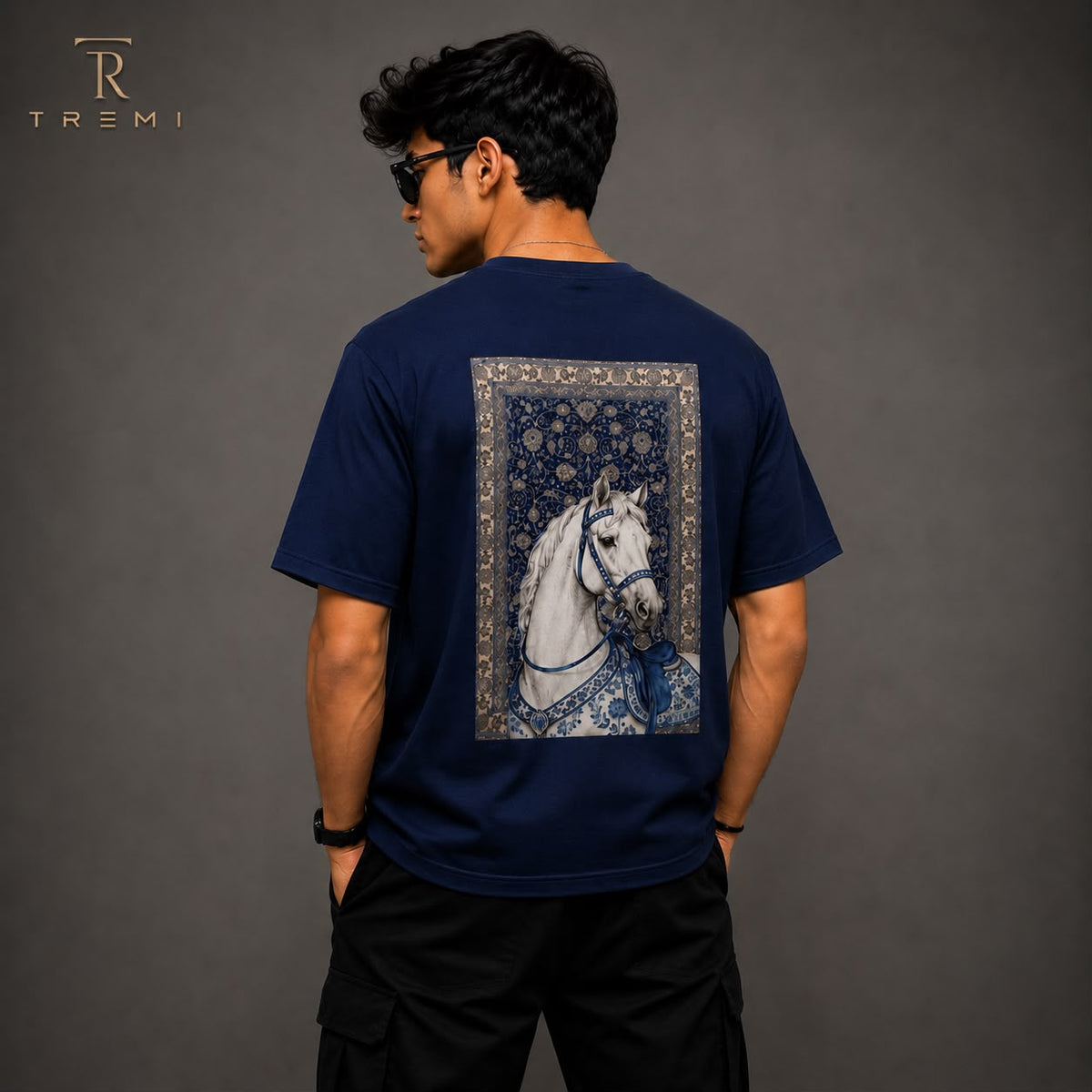 Men Navy Blue Oversized Drop Shoulder T-shirt