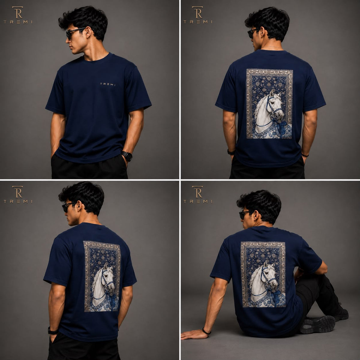 Men Navy Blue Oversized Drop Shoulder T-shirt